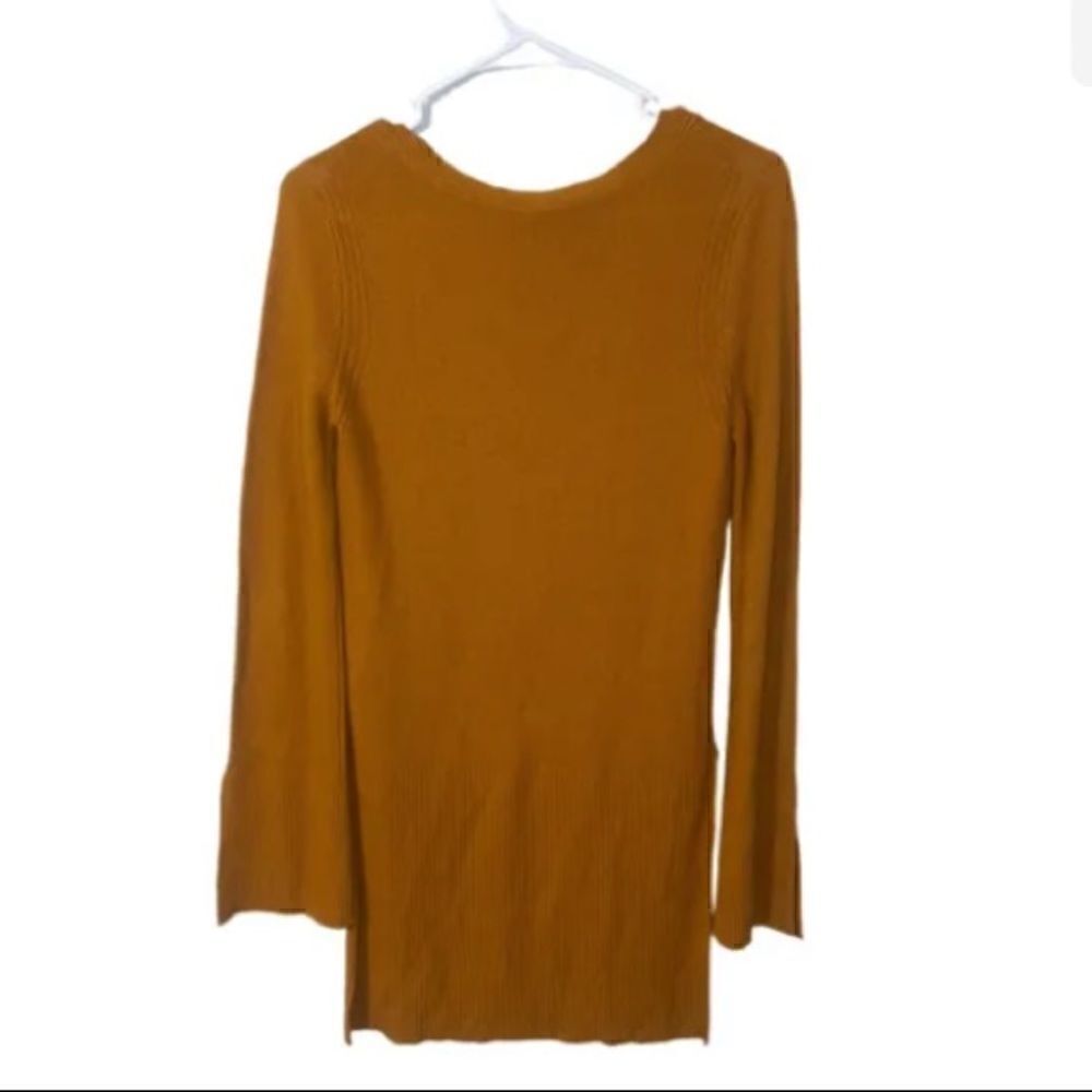 Free People Sz XS Slit Cuff Thermal Knit Long Sleeve Top Gold Mustard Yellow - Picture 2 of 7